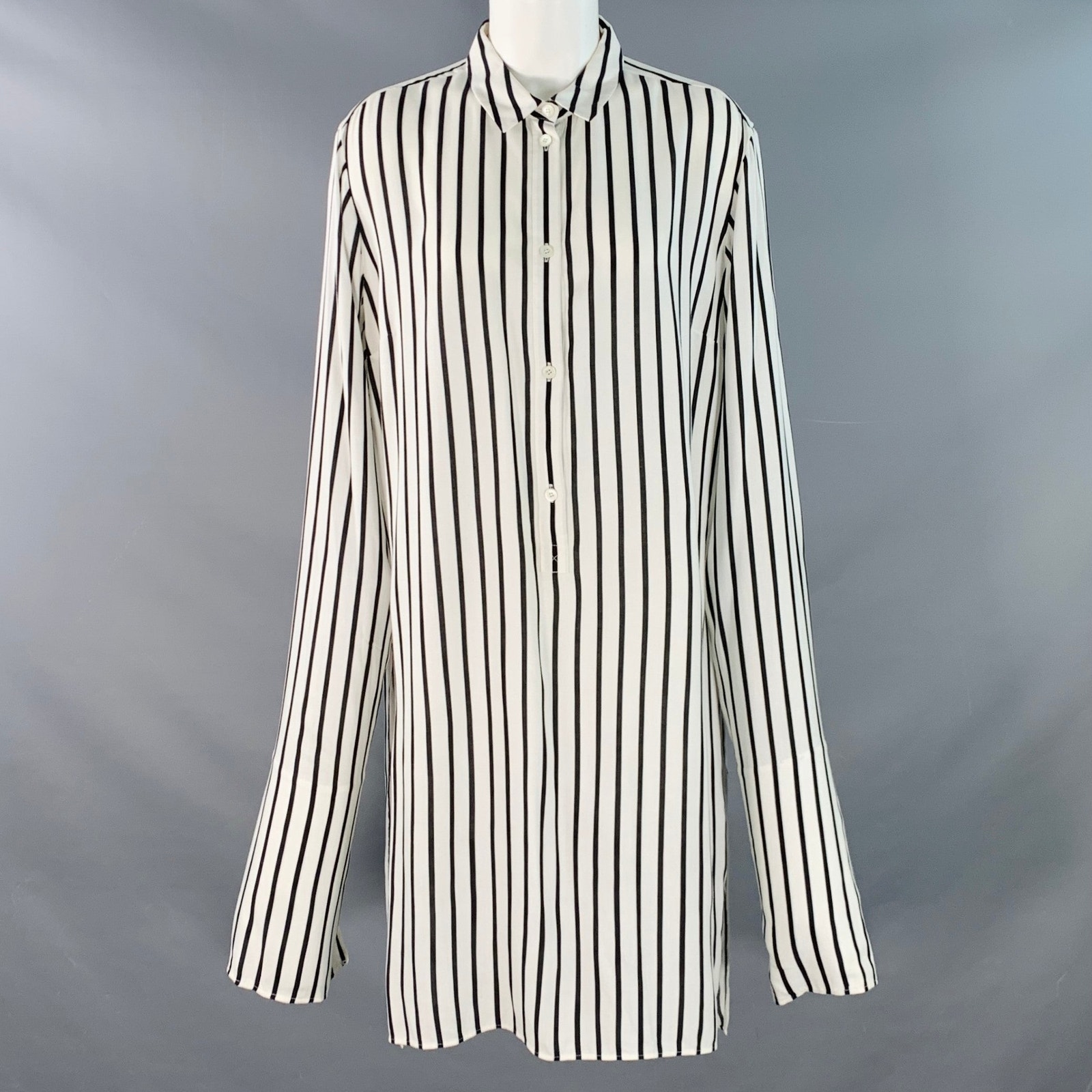 Mcq By Alexander Mcqueen 2016 Size L Black White Viscose Stripe Tunic Shirt